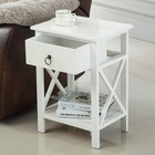 Wooden Bedside Side End Table Modern Night Stand Storage Shelf With Bin Drawer