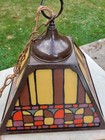 Vintage Glass Billiards Pool Hall Bar Hanging Light Multi Color Tested Works