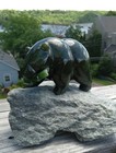 Alaskan Carved Jade Bear Sculpture  Salmon Fish Stone Figurine