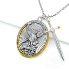 Saint St Michael Pendant Necklace  Oval Silver-gold  Sword Charm  Ephesians 6 10