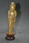Antique Chinese Solid Bronze Kwan-yin With Wooden Stand