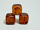 Three 3 Antique German Art Deco Cognac Amber Bakelite Catalin Casino Dice 13 5mm