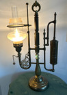 Rare Antique Dutch Brass Gas Converted Table Lamp Original Glass