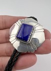 Vtg Navajo Sterling Silver Stamped Rectangle Blue Lapis Lazuli Bolo Tie 1 5 8 