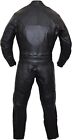 2pc Motorcycle Riding Racing Leather Black Track Suit With Padding And Armor
