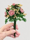 Vintage French Beaded Flower Bouquet Pink   Gold Glass Seed Beads Handcrafted