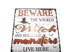 6  Halloween Wood Beware Witch Orange Black Glitter Plaque   Boo Head Piece Hbx