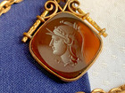 Antique Gold Plated Gad   Co Pocket Watch Fob Vest Chain 15  Carnelian Intaglio