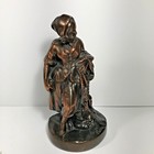 Antique French Art Nouveau Bronzed Elegant Walking Old Lady Sculpture 7  Tall