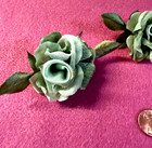 2 Green Organza velvet satin Small Millinery Roses - Vintage - Japan