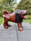 Vintage Large Solid Wood Hand Carved Lion Figurine Sculpture 13 5x11   