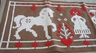Vintage Wall Hanging Cross Stitch Tapestry  Primitive Folk Art  Man Woman Horses