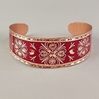 Vintage Cuff Bracelet Ring Set Copper Red Enamel Etched Scrollwork