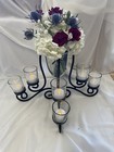 Wrought Iron And Glass Candle Holder Centerpiece With Votives And Vase