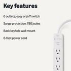 6 Outlet Power Strip Surge Protector 6ft Extension Cord 790 Joules