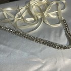 Ivory Satin Bridal Belt Sash With Silver Rhinestones And Ribbon Ties