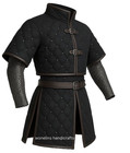  black Cotton Gambeson Armor     Larp Medieval Padded Jacket With Leather Trim