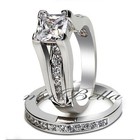 His Hers 3 Pcs Stainless Steel Cz Wedding Engagement Matching Ring Band Set