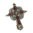 Matl Matilde Poulat Cross Large Pin Pendant Mexico Sterling Turquoise Amethyst