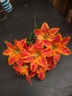 19  Silk Tiger Lily Bush Gold W 12 5  Blooms  Flame Burnt Orange  Wired Stems