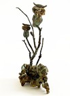 Mid Century Modernist Abstract Primitive Jere Style Bronze Metal Owls Sculpture