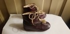 Antique Brown Leather Doll Baby Shoes Lace Up With Pompoms Sole 4 5    X 1 15 16   
