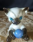 Vtg 1950s Siamese Kitty With Blue Rhinestone Eyes   Blue Ball Whimsical Japan