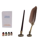 Calligraphy Set - Antique Feather Pen  Handcraft Wooden Pen  14 Nibs  4 Bottl   