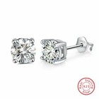 Fashion Women Lady 925 Silver Round Cut Cz Birthstones Ear Stud Earrings 6mm