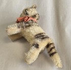 Vintage Miniature Steiff Mohair Tapsy Cat With Paper Tag And Bell