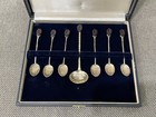 Vintage Brazil 900 Silver Set Of 7 Demitasse Spoons Shell Decoration In Box