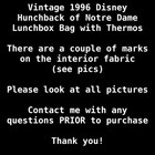 Hunchback Of Notre Dame Soft Lunchbox Bag Thermos Vintage 1996 Aladdin Disney