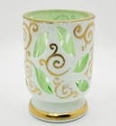 Antique Bohemian Czech White And Gold Over Green Cased Glass Toothpick Holder