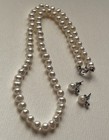 Sterling Silver Freshwater Pearl Knotted 18    Necklace Earrings Set