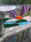 Vtg Handmade Leaded Stain Glass Sunrise Over The Hills 14 5  X 10 