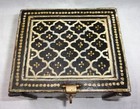 Old Hand Painted Design Primitive Wooden Trinket Box W brass Hardware