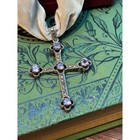 Antique Style Cross Pendant Marcasite Purple Glass Rhinestone Silver Tone 2 