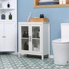 Freestanding Modern Bathroom Storage Cabinet W  Glass Doors  Off White