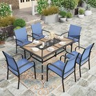 7 Piece Patio Dining Set Outdoor Table Chairs Set With Umbrella Hole Blue