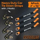 Heavyduty Car Tie Down Straps 2  X 96  With J Hooks For Utv  Suv  Truck