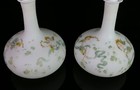 Set Of 2 Rare Vintage White Art Glass Hand-painted Angel Decanters