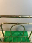 Vintage Brass Metal Magazine Rack Holder Mcm Art Deco 18   h  X 15   w  X 8   d 