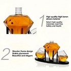 Diamond Whiskey Decanter With 2 Diamond Glasses Mahogany Wooden Holder