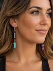 Handmade Turquoise Purple Crystal Point Dangle Earrings Silver Tone Boho Jewelry
