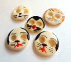 Mixed Lot Of 5 Antique Painted Cat Face Large Hole Panty Underwear Bone Buttons