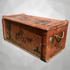 Vtg Wood Toy Chest   Child Box Cowboy Bucking Bronco Western Braided Handles