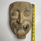Vintage Wood Carved Creepy Devil Folk Mask  Wall Decor