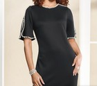 Size 14 Ashro Black Formal Wedding Church Party Perla Pearl-trim Sheath Dress