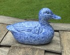 Vintage Ceramic Blue Speckled Spongeware Miniature Figurine Duck 1983 Enesco 