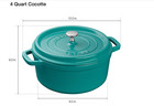 Staub 4-qt Cast Iron Round Dutch Oven Cocotte - Turquoise Blue - Made In France